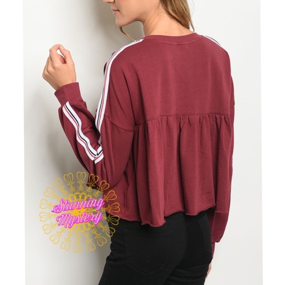 Long Sleeve Wine Crop Top - Picture 2 of 5